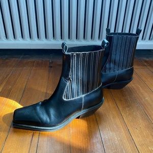 ASOS Astronomy Premium Leather Black Western Ankle Boots in Black